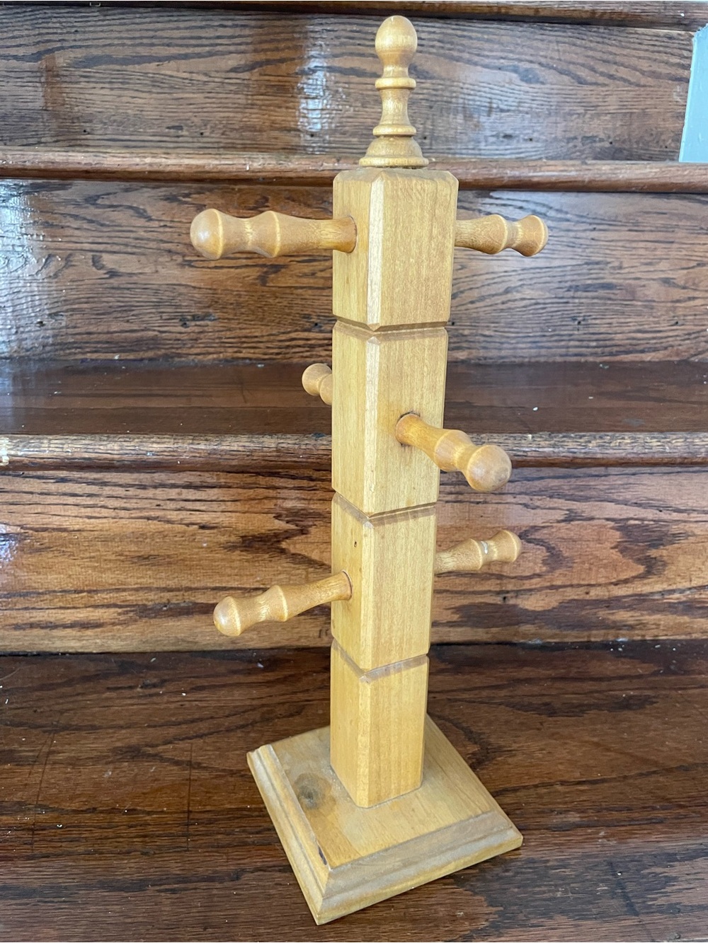 vintage wooden mug tree stand Countertop Cup Holder 8 Peg Rustic Farmhouse